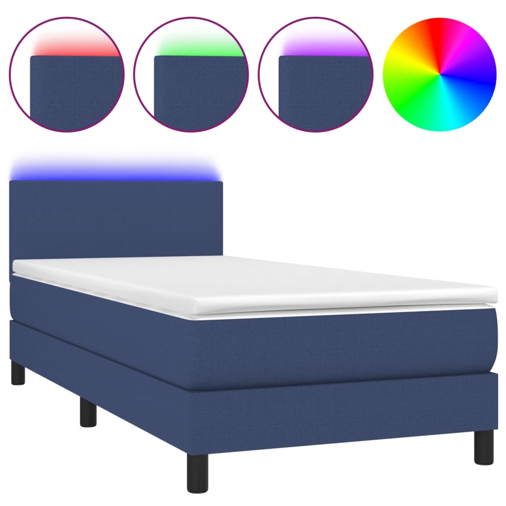 vidaXL Boxspringbett mit Matratze & LED Blau 100x200 cm Stoff