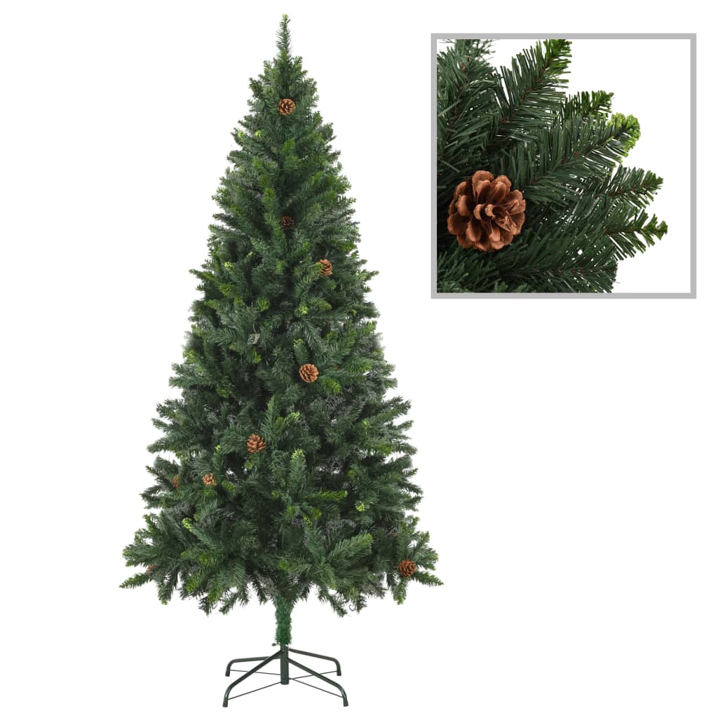 vidaXL Künstlicher Weihnachtsbaum mit Beleuchtung & Zapfen Grün 210 cm