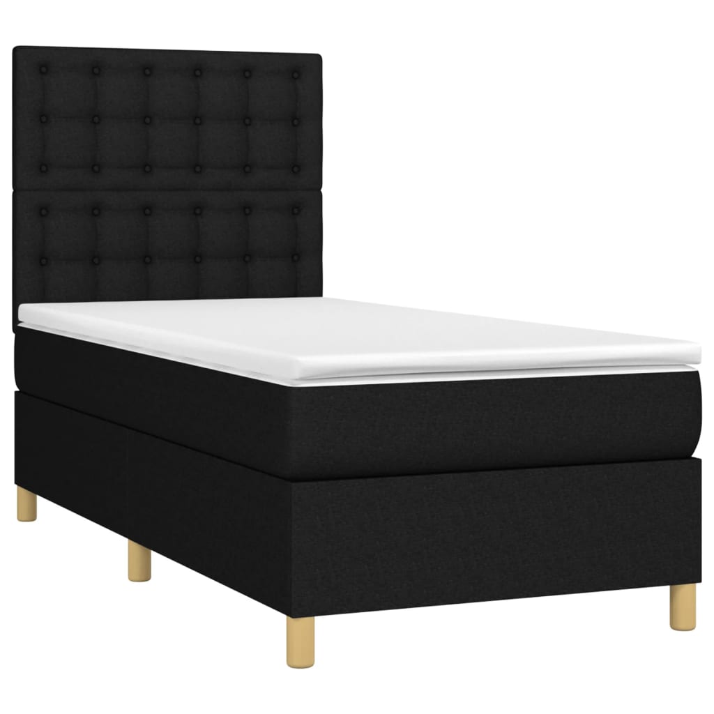 vidaXL Boxspringbett mit Matratze & LED Schwarz 100x200 cm Stoff