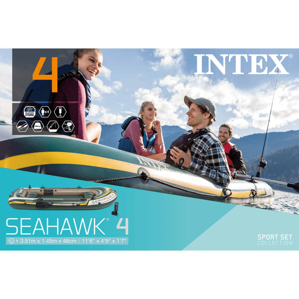 Intex Schlauchboot mit Rudern und Pumpe Seahawk 4 68351NP