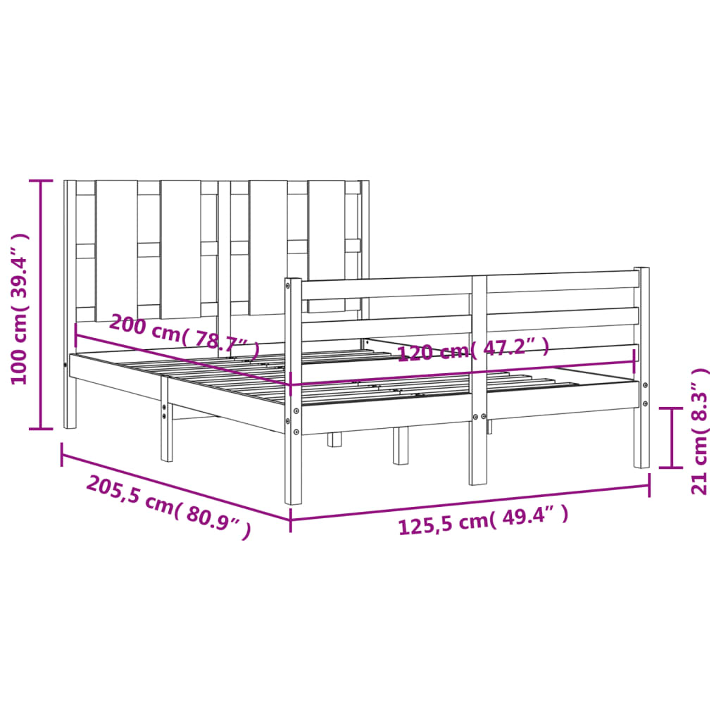 vidaXL Massivholzbett mit Kopfteil 120x200 cm