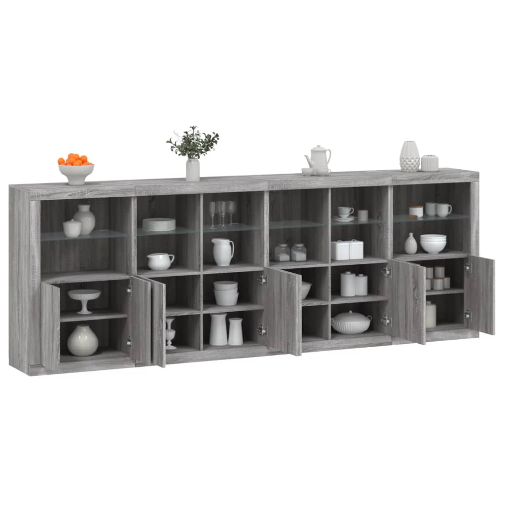 vidaXL Sideboard mit LED-Leuchten Grau Sonoma 283x37x100 cm