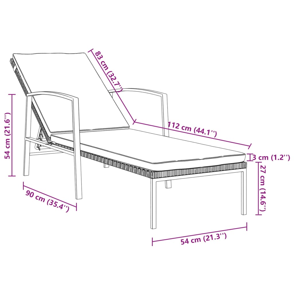 vidaXL Sonnenliege mit Auflage Poly Rattan Braun