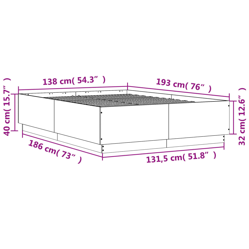 vidaXL Bettgestell mit LED Braun Eichen-Optik 135x190 cm Holzwerkstoff