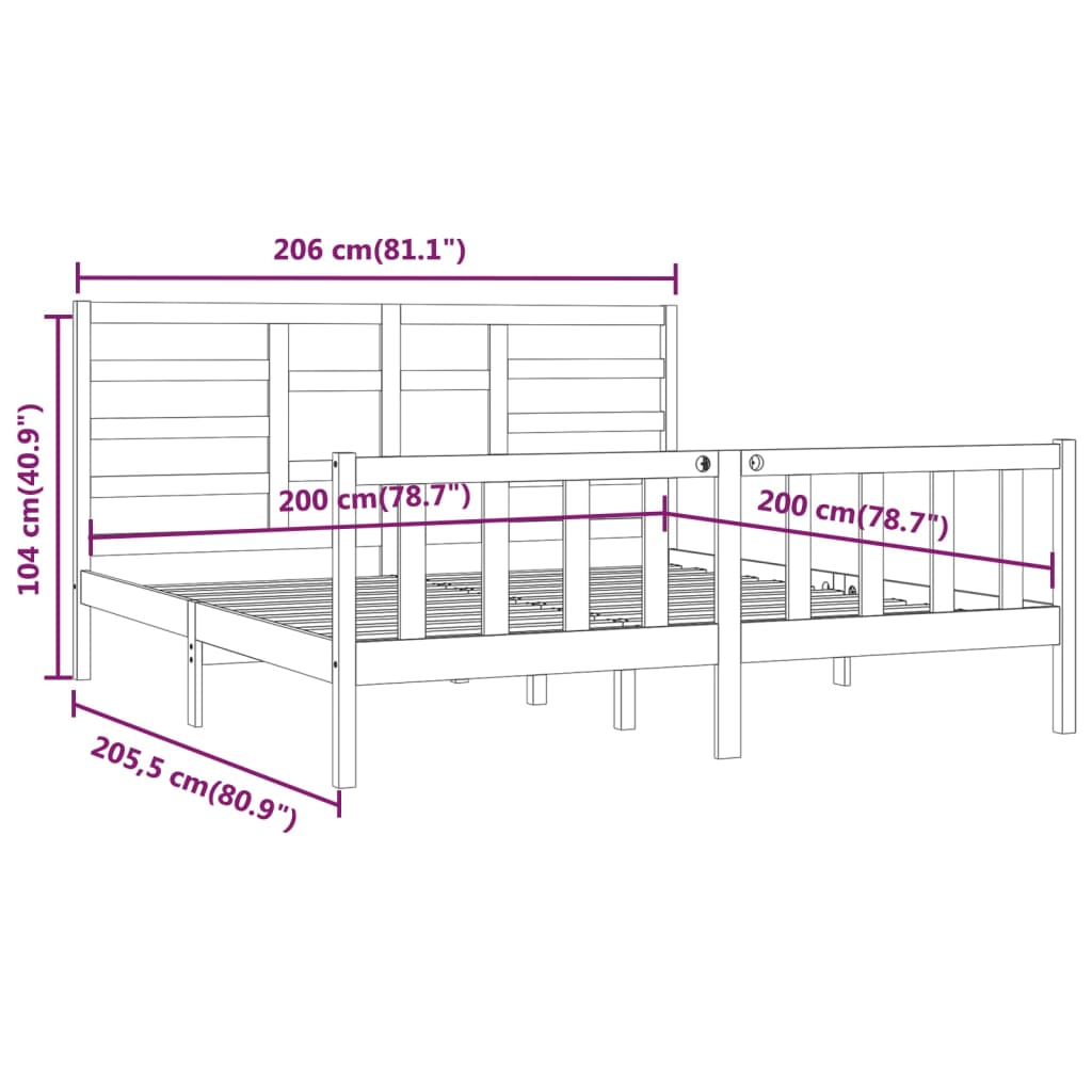 vidaXL Massivholzbett Kiefer 200x200 cm