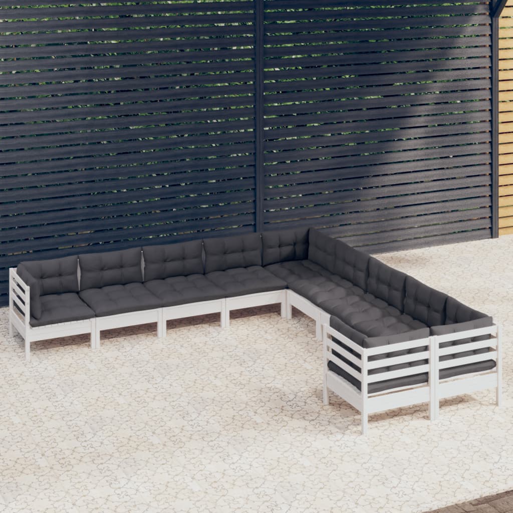 vidaXL 10-tlg. Garten-Lounge-Set mit Kissen Weiß Kiefernholz