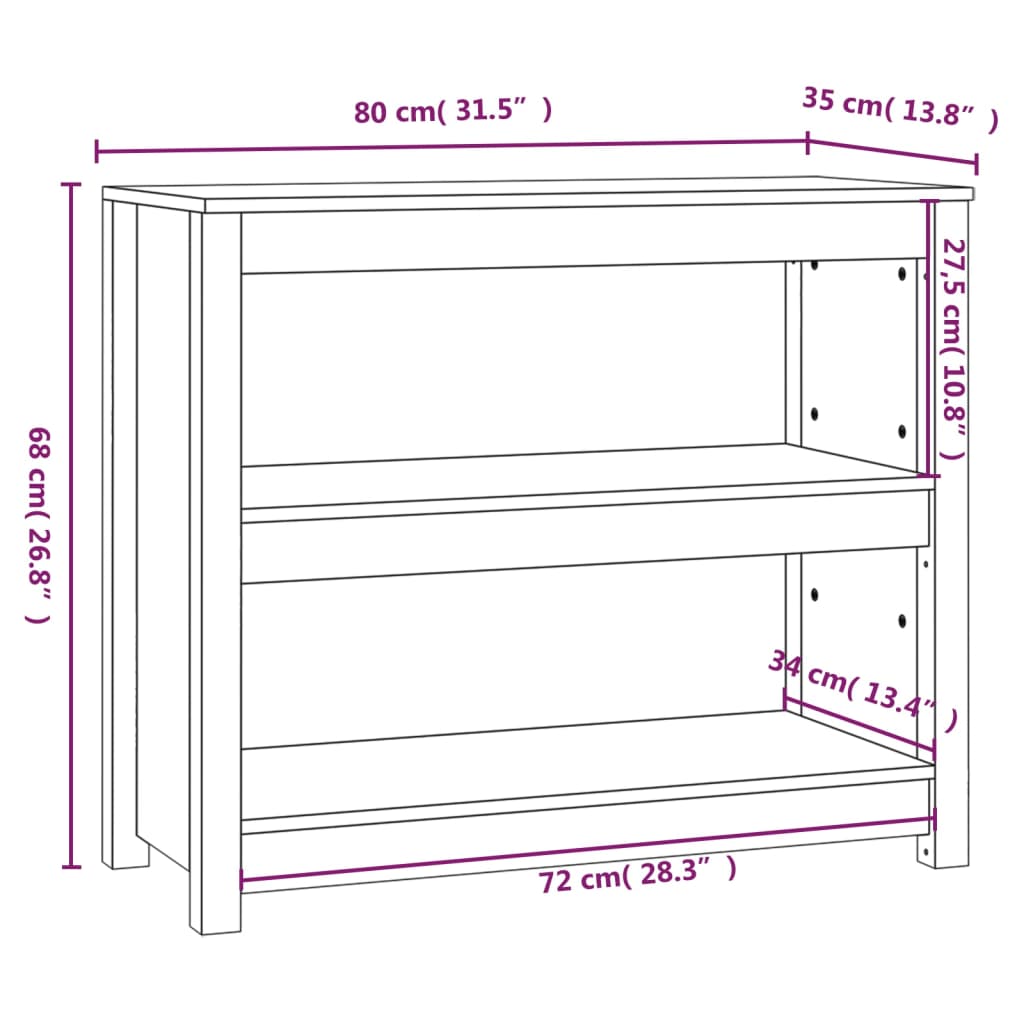 vidaXL Bücherregal Honigbraun 80x35x68 cm Massivholz Kiefer