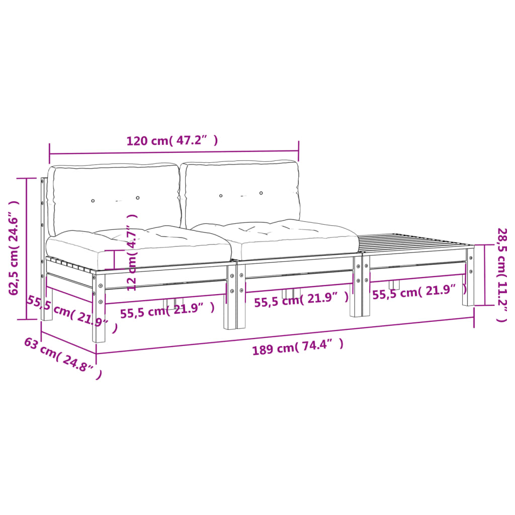 vidaXL Gartensofa mit Kissen und Hocker 2-Sitzer