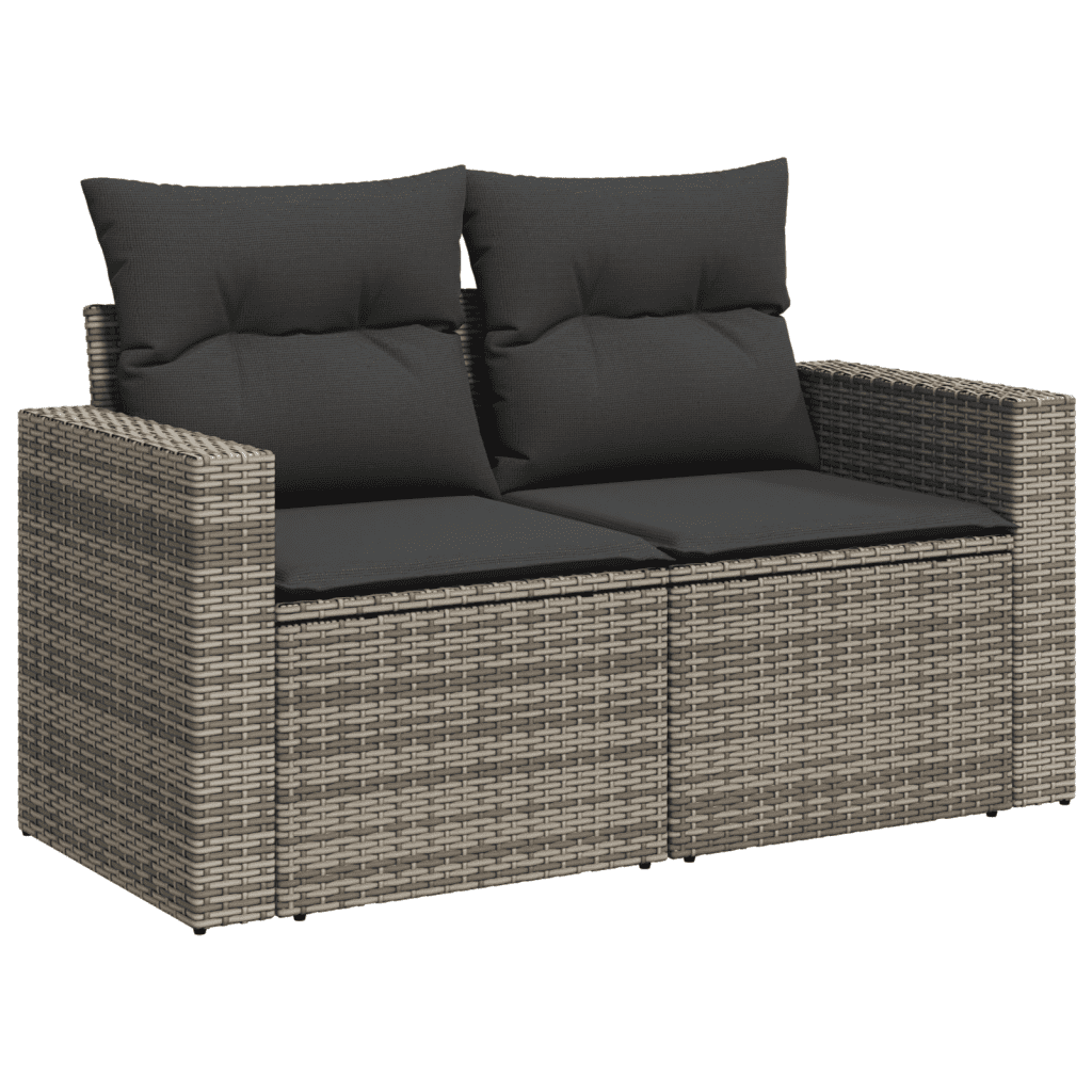 vidaXL 7-tlg. Garten-Sofagarnitur mit Kissen Grau Poly Rattan