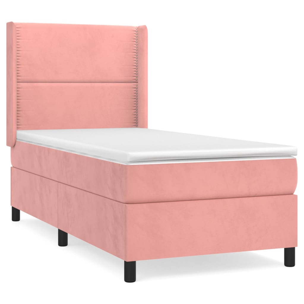 vidaXL Boxspringbett mit Matratze Rosa 100x200 cm Samt