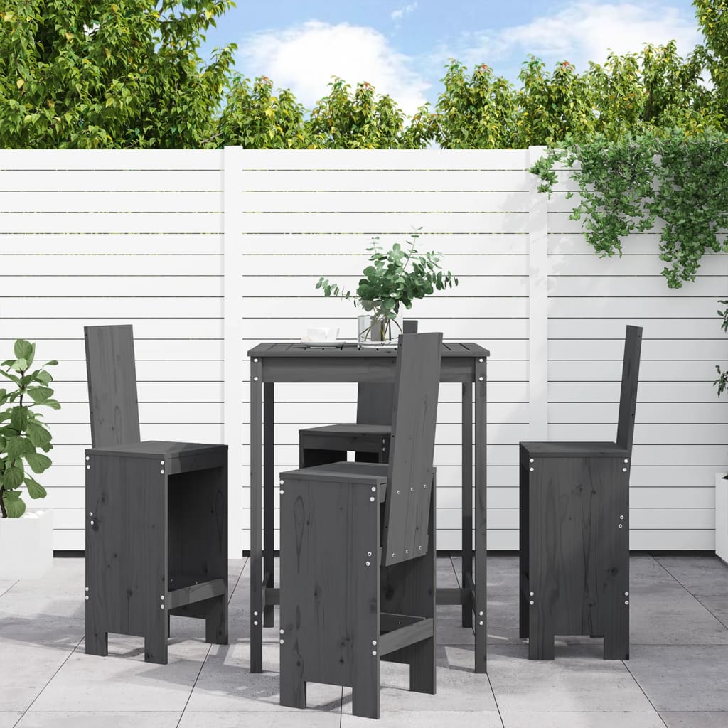 vidaXL 5-tlg. Gartenbar-Set Grau Massivholz Kiefer