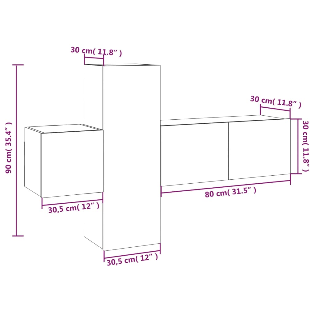 vidaXL 3-tlg. TV-Schrank-Set Räuchereiche Holzwerkstoff