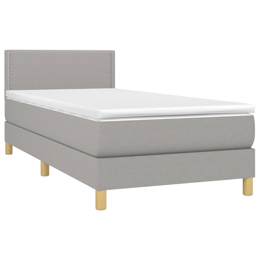 vidaXL Boxspringbett mit Matratze Hellgrau 90x200 cm Stoff