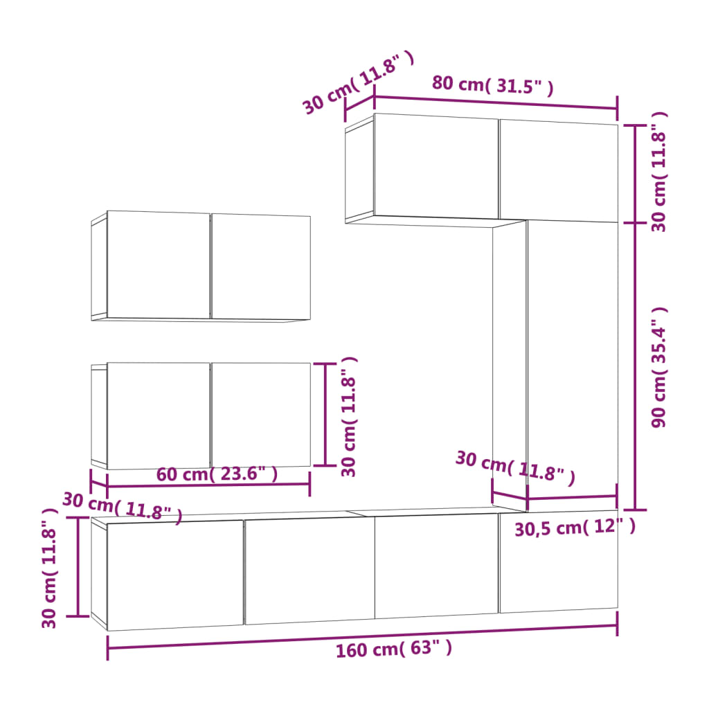 vidaXL 6-tlg. TV-Schrank-Set Weiß Holzwerkstoff