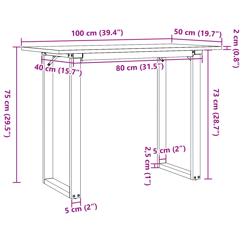 vidaXL Esstisch O-Gestell 100x50x75 cm Massivholz Kiefer und Gusseisen