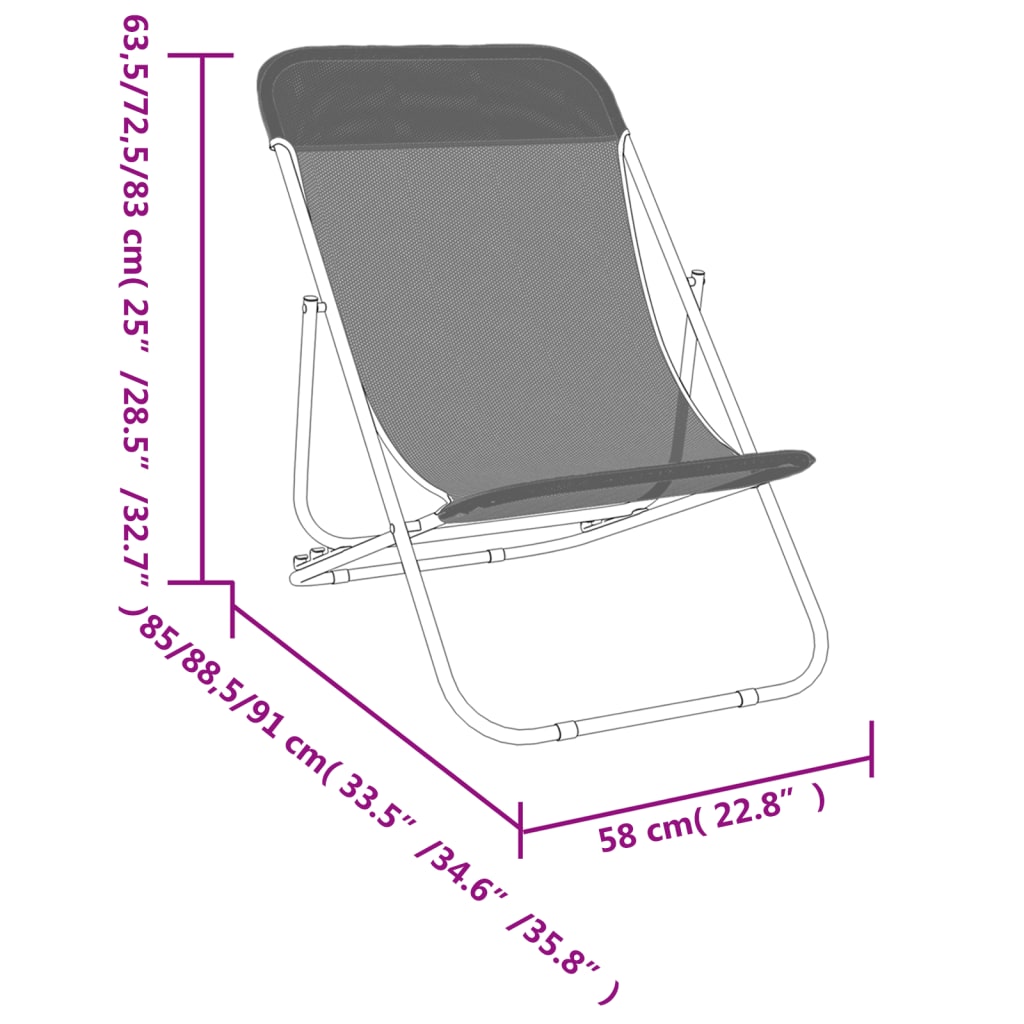 vidaXL Strandstühle 2 Stk. Braun Textilene & Pulverbeschichteter Stahl