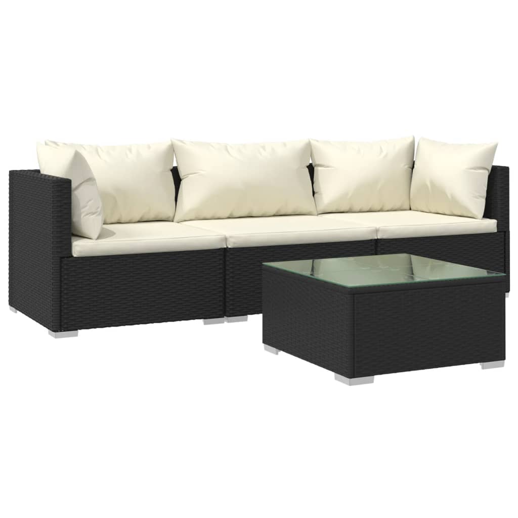 vidaXL 4-tlg. Garten-Lounge-Set mit Auflagen Poly Rattan Schwarz