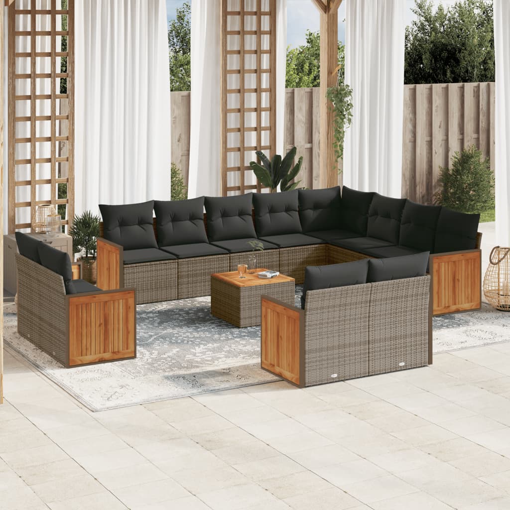 vidaXL 13-tlg. Garten-Sofagarnitur mit Kissen Grau Poly Rattan