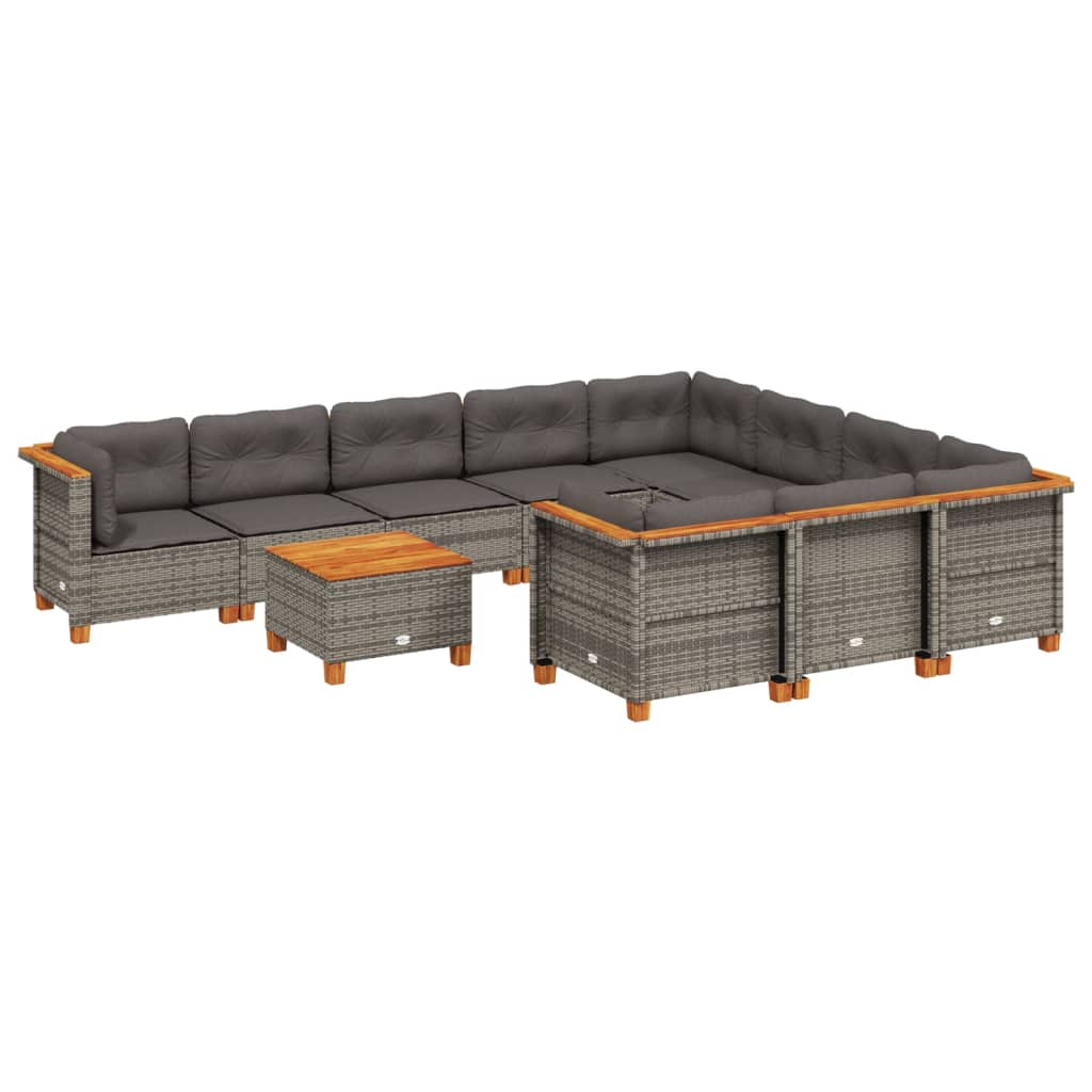 vidaXL 11-tlg. Garten-Sofagarnitur mit Kissen Grau Poly Rattan