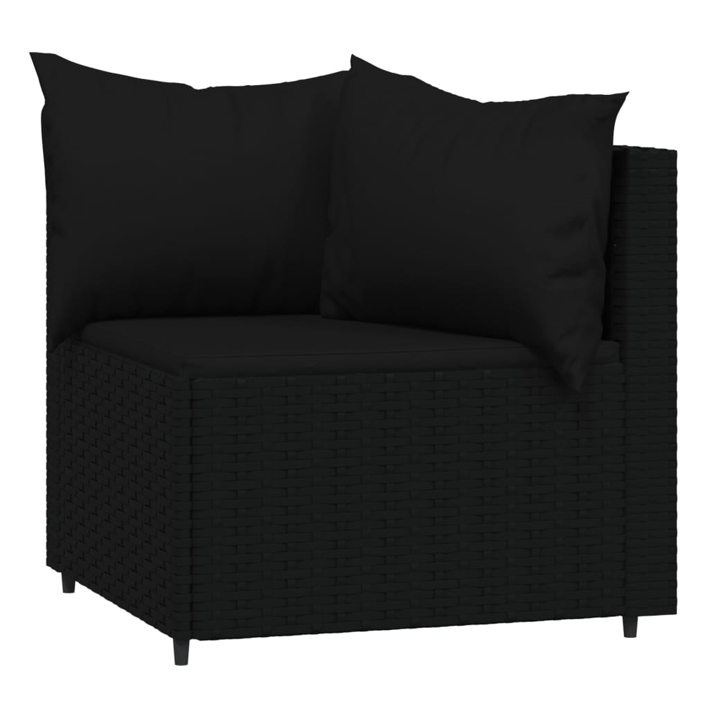 vidaXL 3-tlg. Garten-Lounge-Set mit Kissen Schwarz Poly Rattan