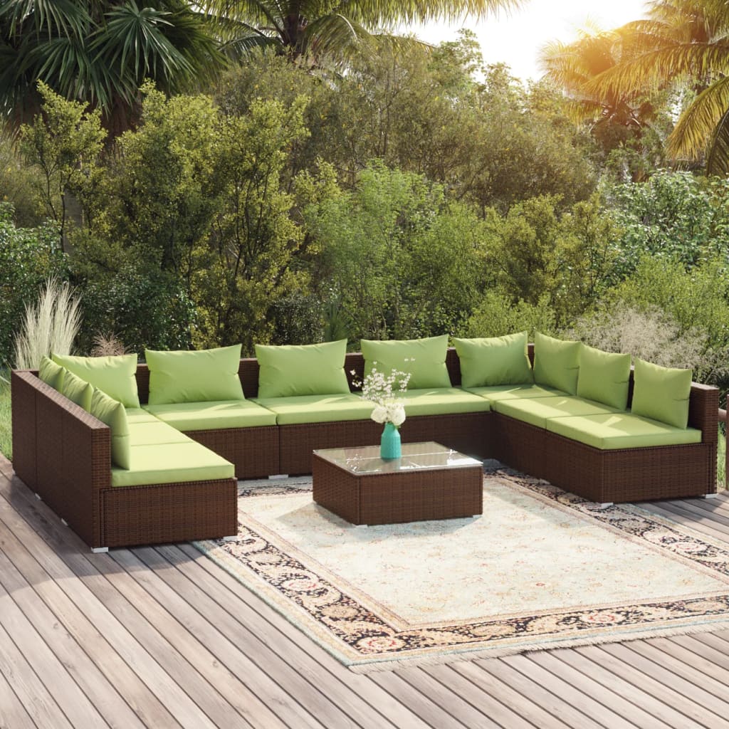 vidaXL 10-tlg. Garten-Lounge-Set mit Kissen Poly Rattan Braun