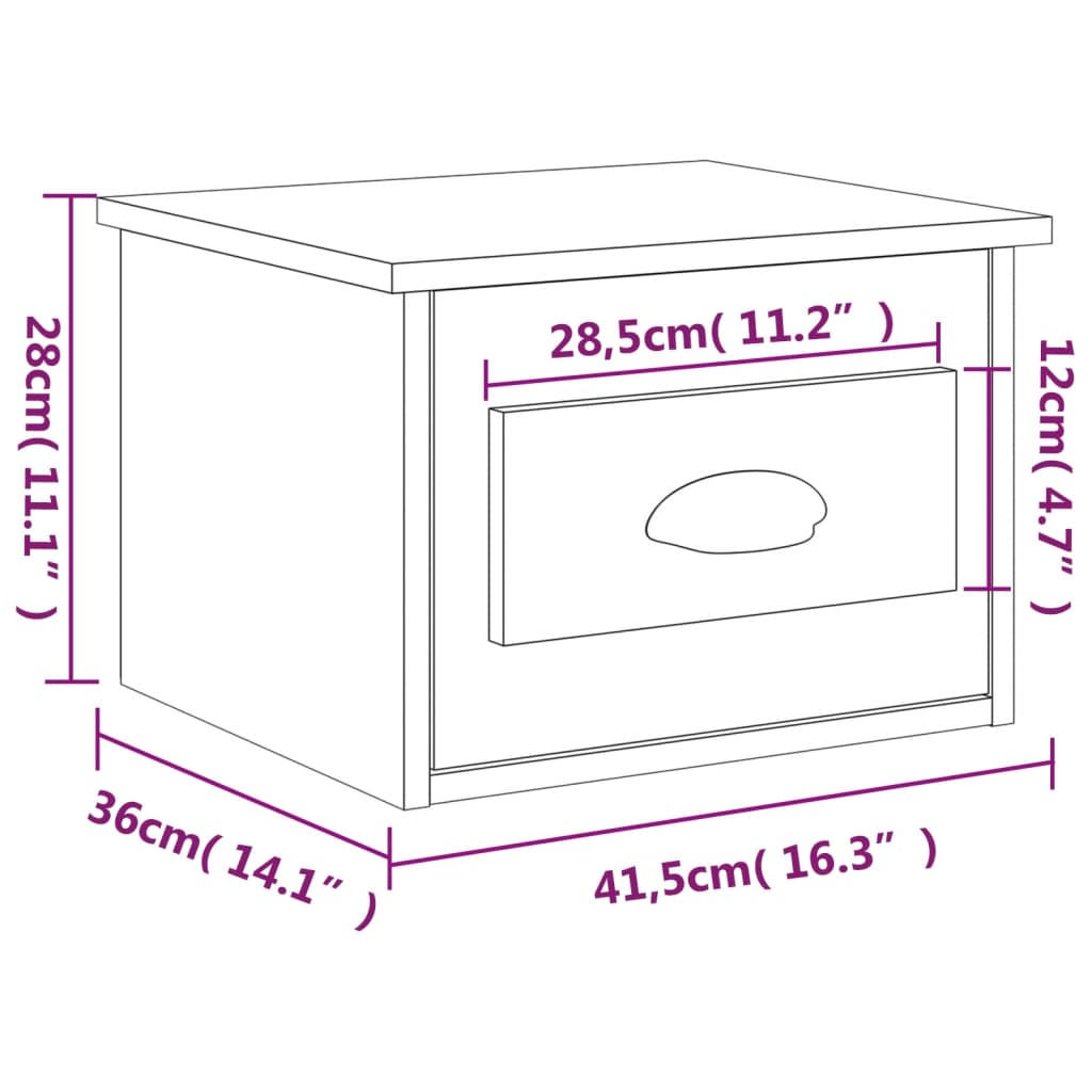 vidaXL Wand-Nachttisch Betongrau 41,5x36x28 cm