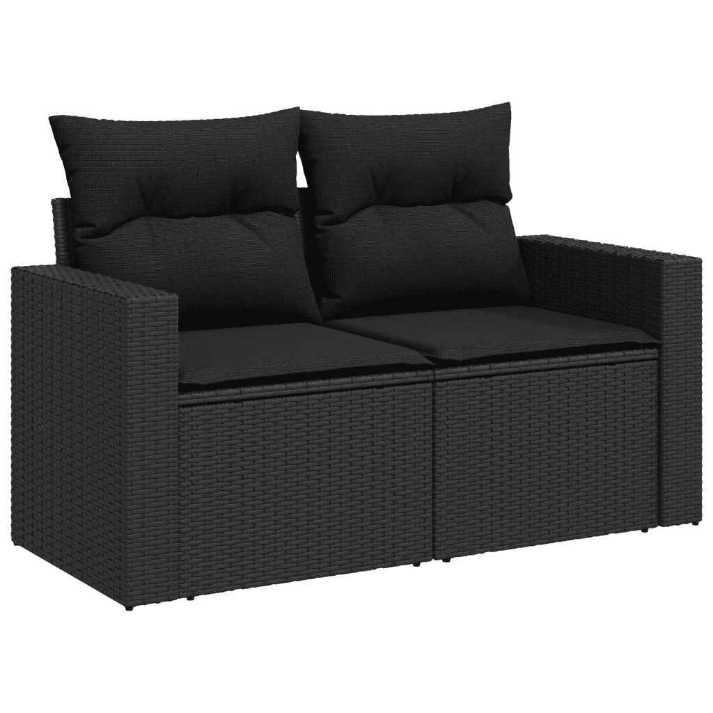 vidaXL 10-tlg. Garten-Sofagarnitur mit Kissen Schwarz Poly Rattan