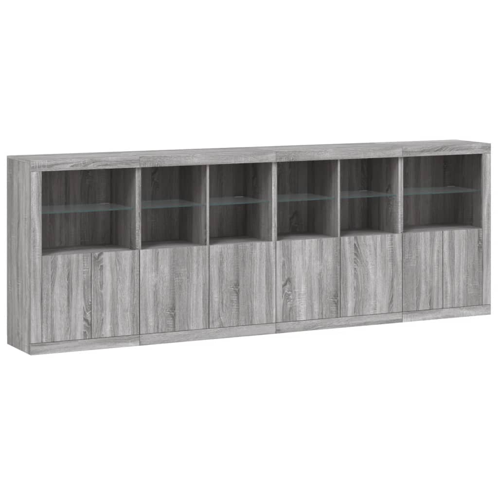 vidaXL Sideboard mit LED-Leuchten Grau Sonoma 283x37x100 cm