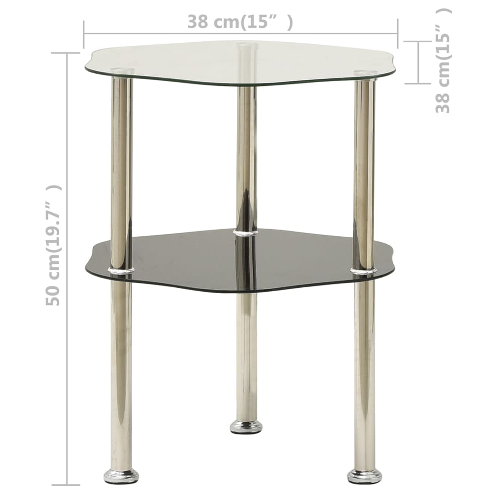 vidaXL Beistelltisch mit 2 Ablagen Transparent 38x38x50 cm Hartglas