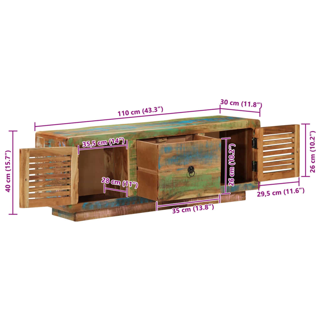 vidaXL TV-Schrank 110x30x40 cm Altholz Massiv