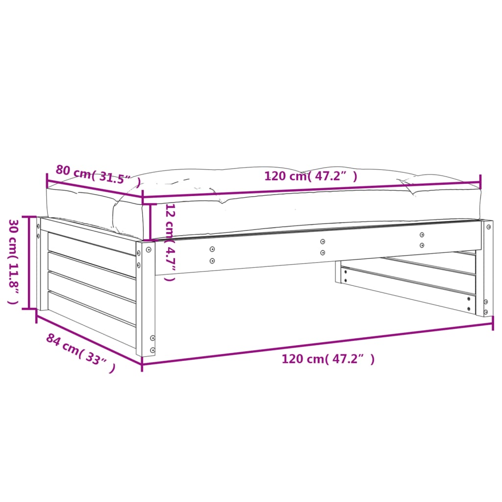 vidaXL Gartenhocker Grau 120x80 cm Massivholz Kiefer