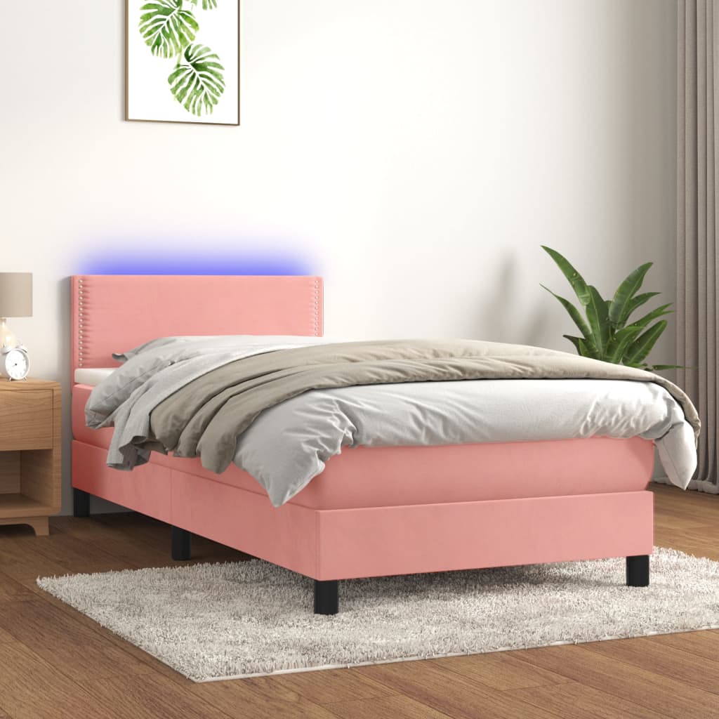 vidaXL Boxspringbett mit Matratze & LED Rosa 100x200 cm Samt