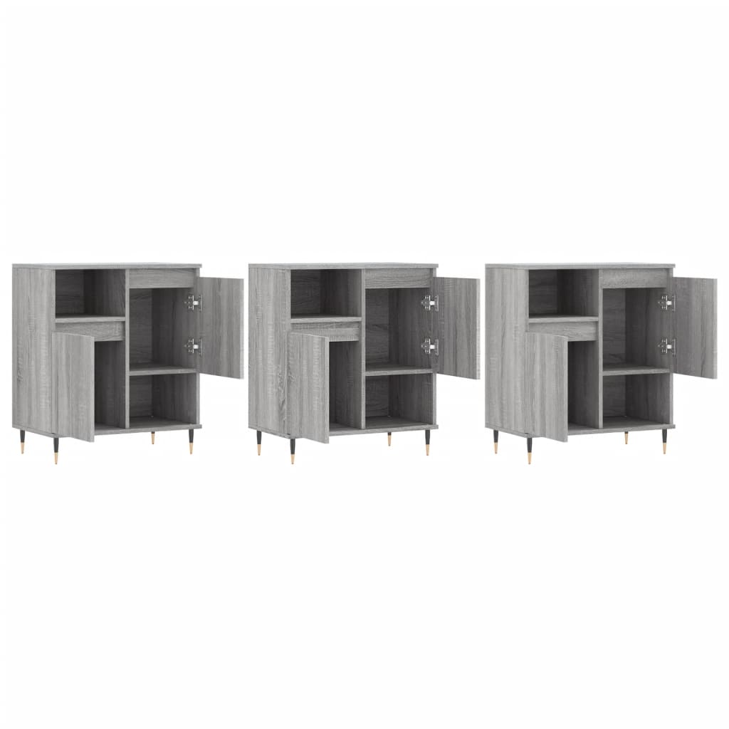 vidaXL Sideboards 3 Stk. Grau Sonoma Holzwerkstoff