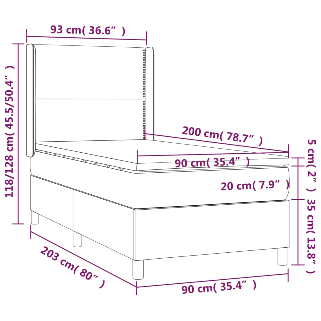 vidaXL Boxspringbett mit Matratze Hellgrau 90x200 cm Samt