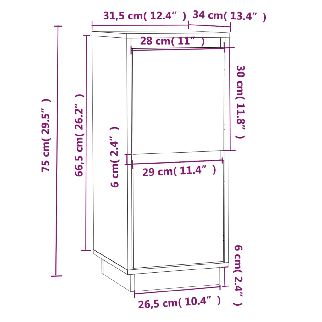 vidaXL Sideboards 2 Stk. 31,5x34x75 cm Massivholz Kiefer