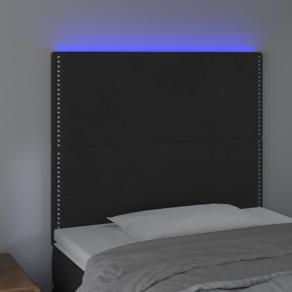 vidaXL LED Kopfteil Schwarz 100x5x118/128 cm Samt