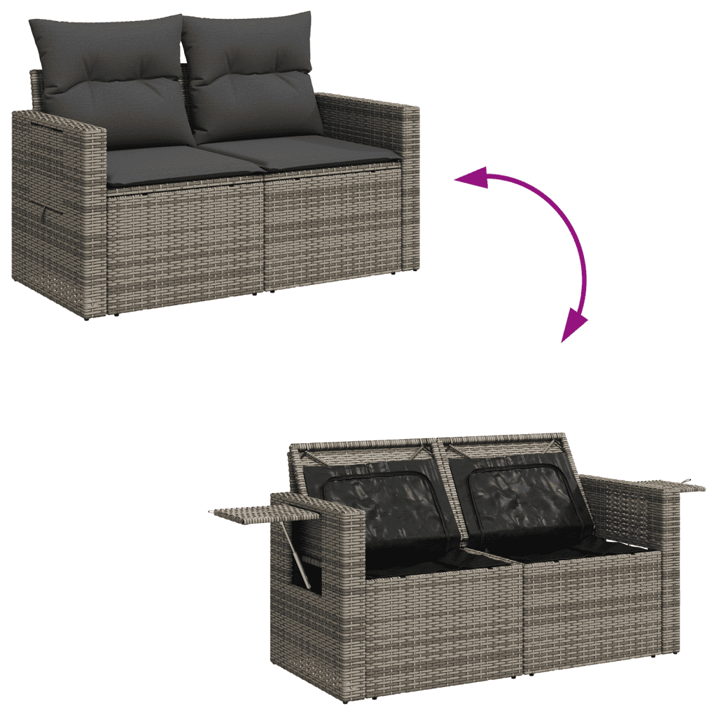 vidaXL 8-tlg. Garten-Sofagarnitur mit Kissen Grau Poly Rattan