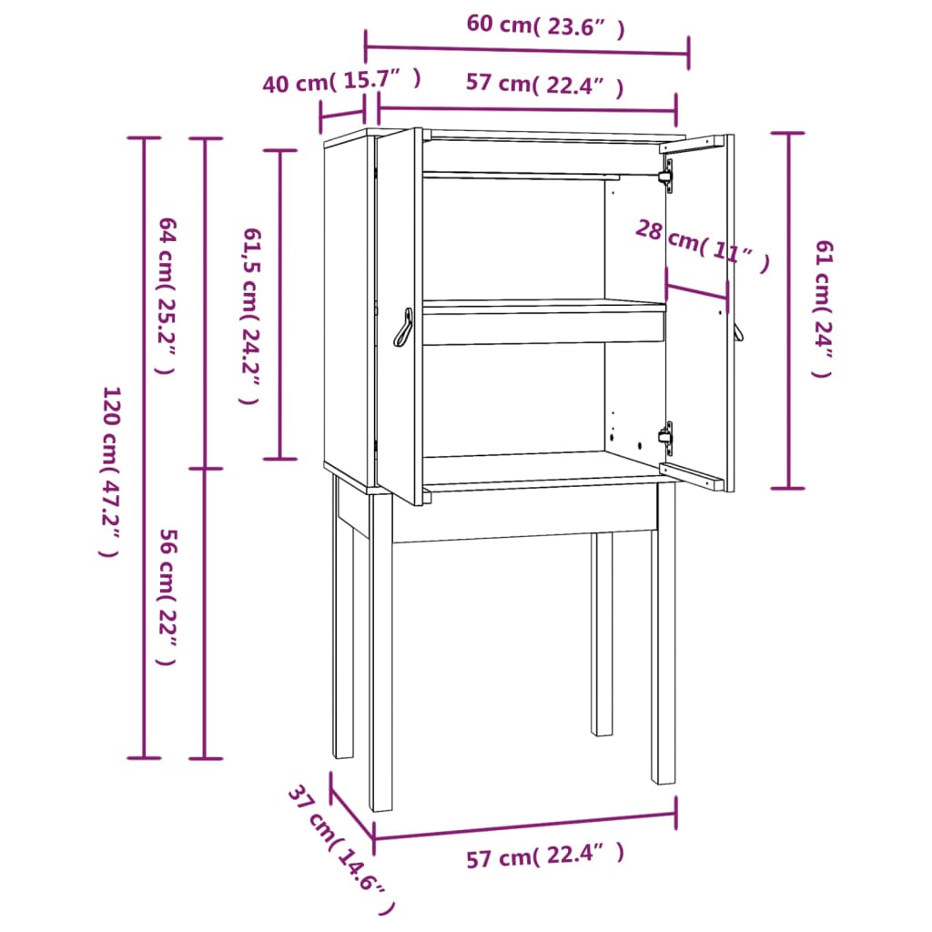 vidaXL Highboard Grau 60x40x120 cm Massivholz Kiefer