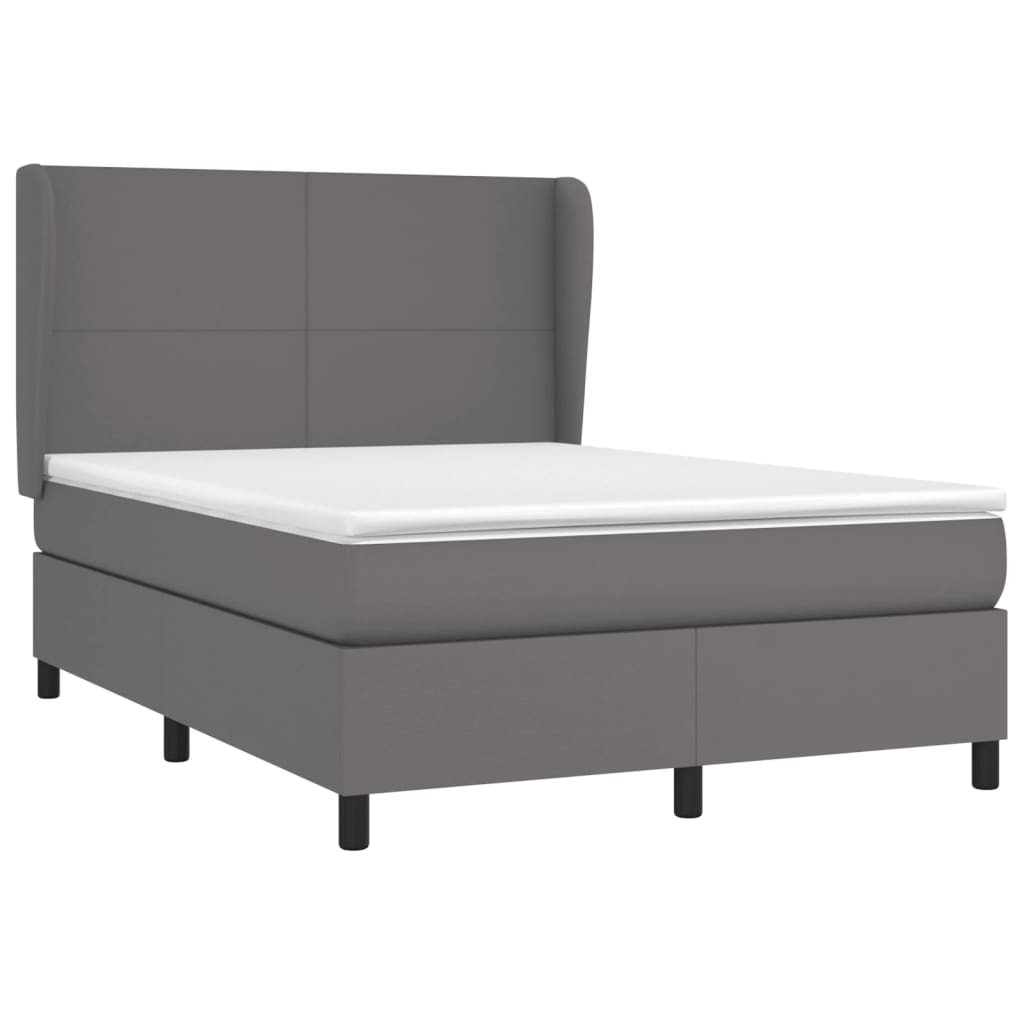 vidaXL Boxspringbett mit Matratze Grau 140x200 cm Kunstleder