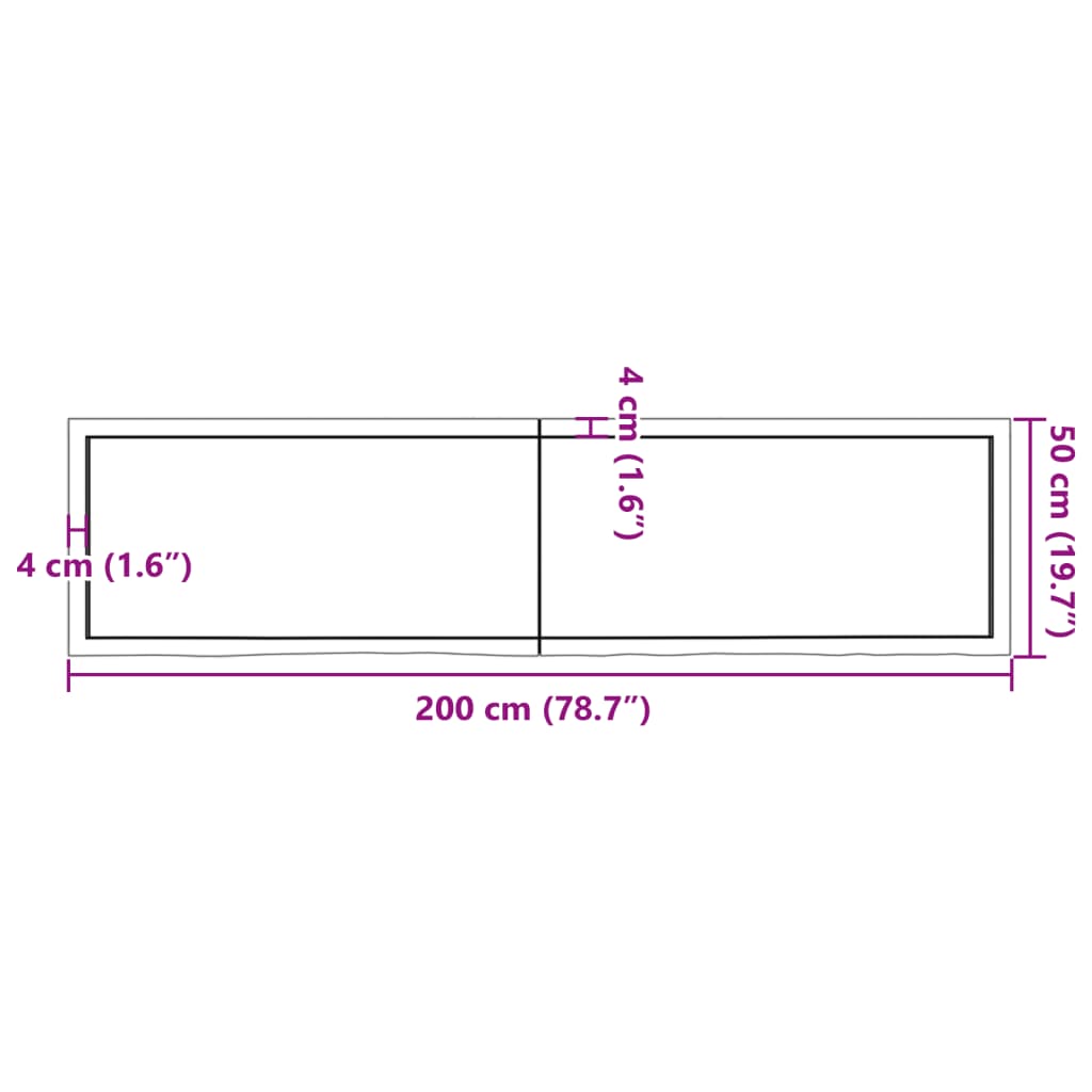 vidaXL Waschtischplatte 200x50x(2-4) cm Massivholz Unbehandelt