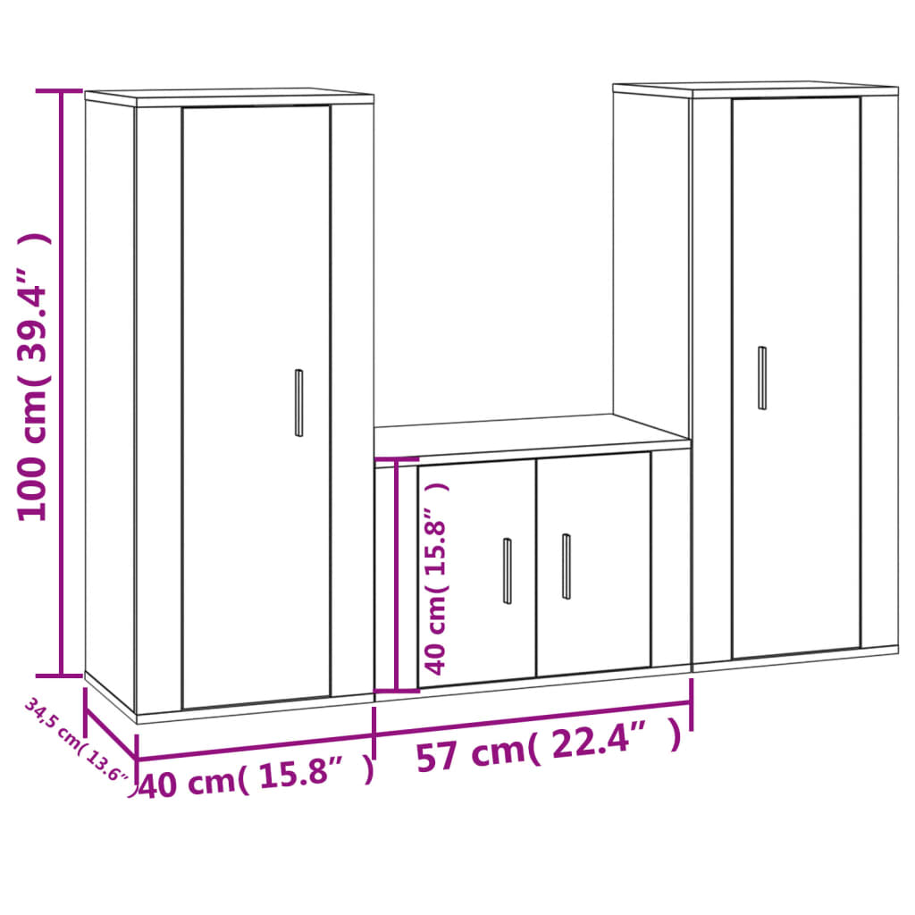 vidaXL 3-tlg. TV-Schrank-Set Weiß Holzwerkstoff