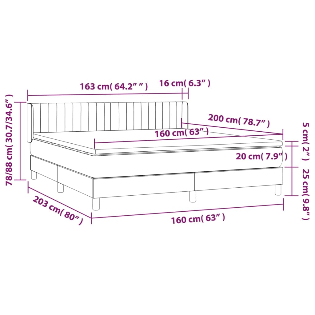 vidaXL Boxspringbett mit Matratze Hellgrau 160x200 cm Stoff