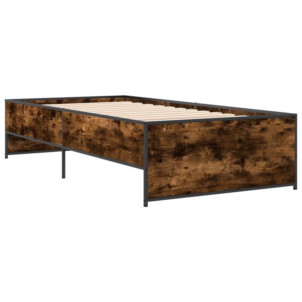 vidaXL Bettgestell Räuchereiche 75x190 cm Holzwerkstoff und Metall