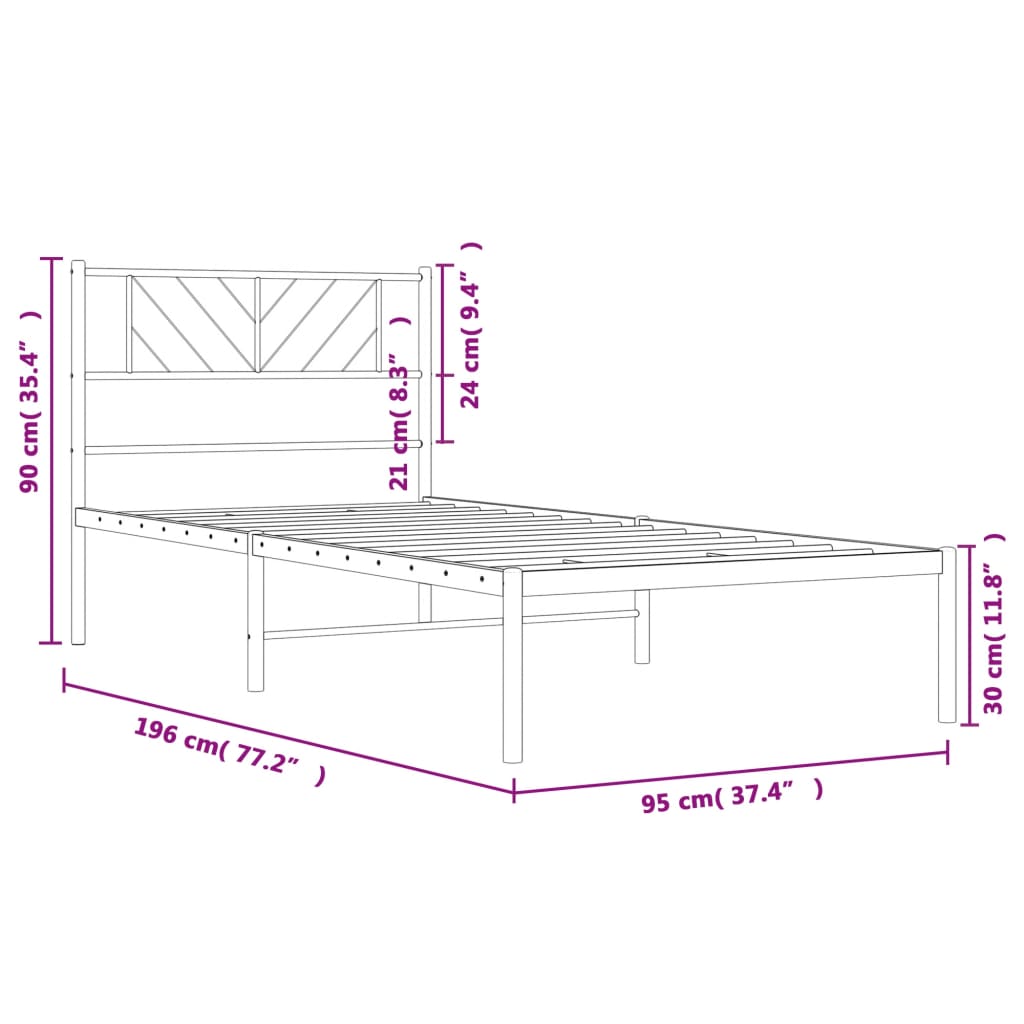 vidaXL Bettgestell mit Kopfteil Metall Weiß 90x190 cm