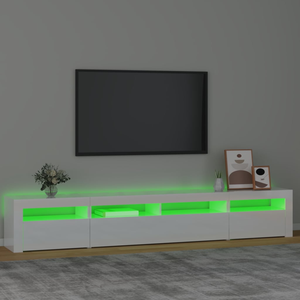 vidaXL TV-Schrank mit LED-Leuchten Hochglanz-Weiß 240x35x40 cm