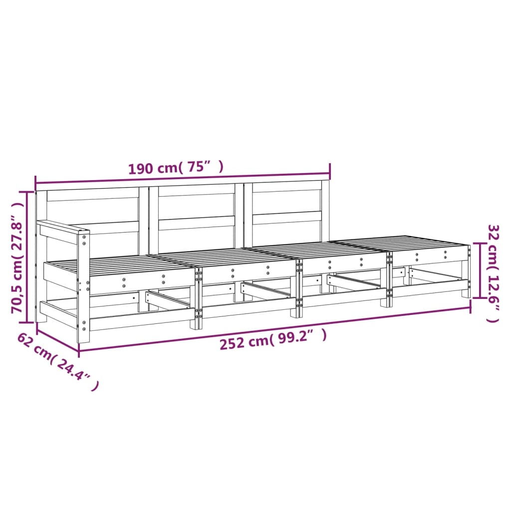 vidaXL 4-tlg. Garten-Lounge-Set Grau Massivholz Kiefer