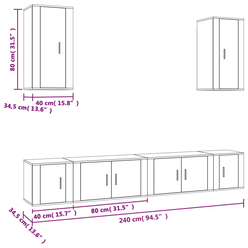 vidaXL 6-tlg. TV-Schrank-Set Weiß Holzwerkstoff