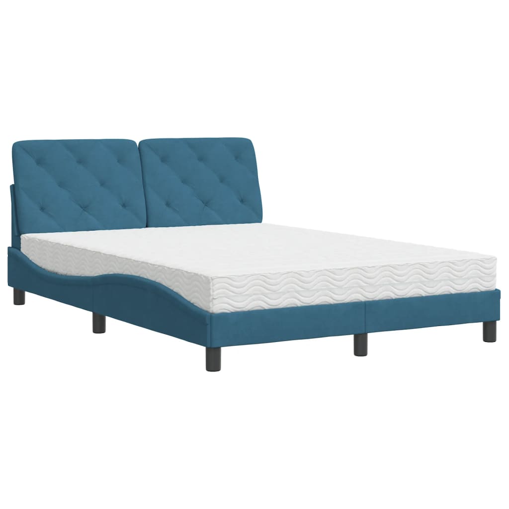 vidaXL Bett mit Matratze Blau 140x190 cm Samt