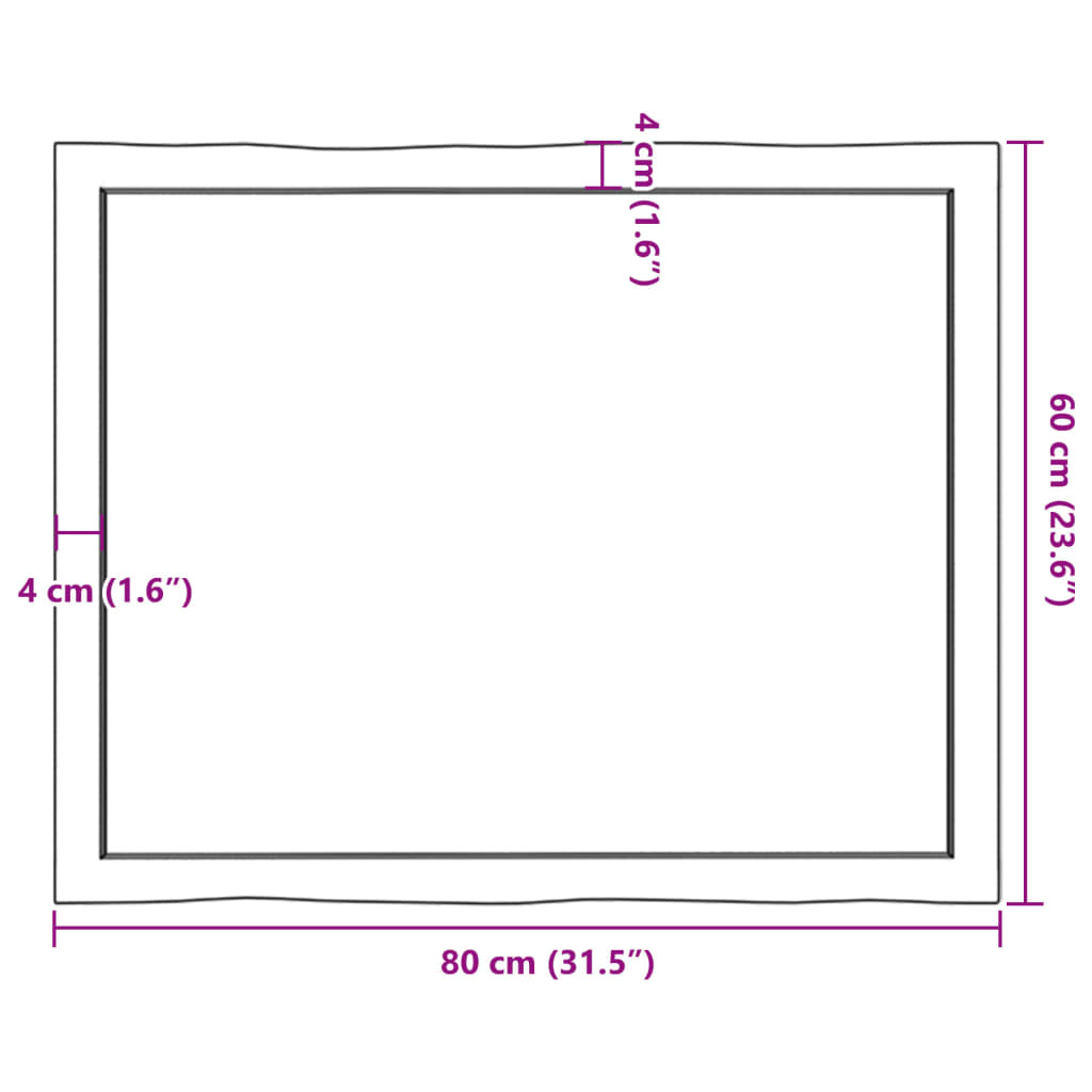 vidaXL Tischplatte 80x60x(2-4) cm Massivholz Behandelt Baumkante