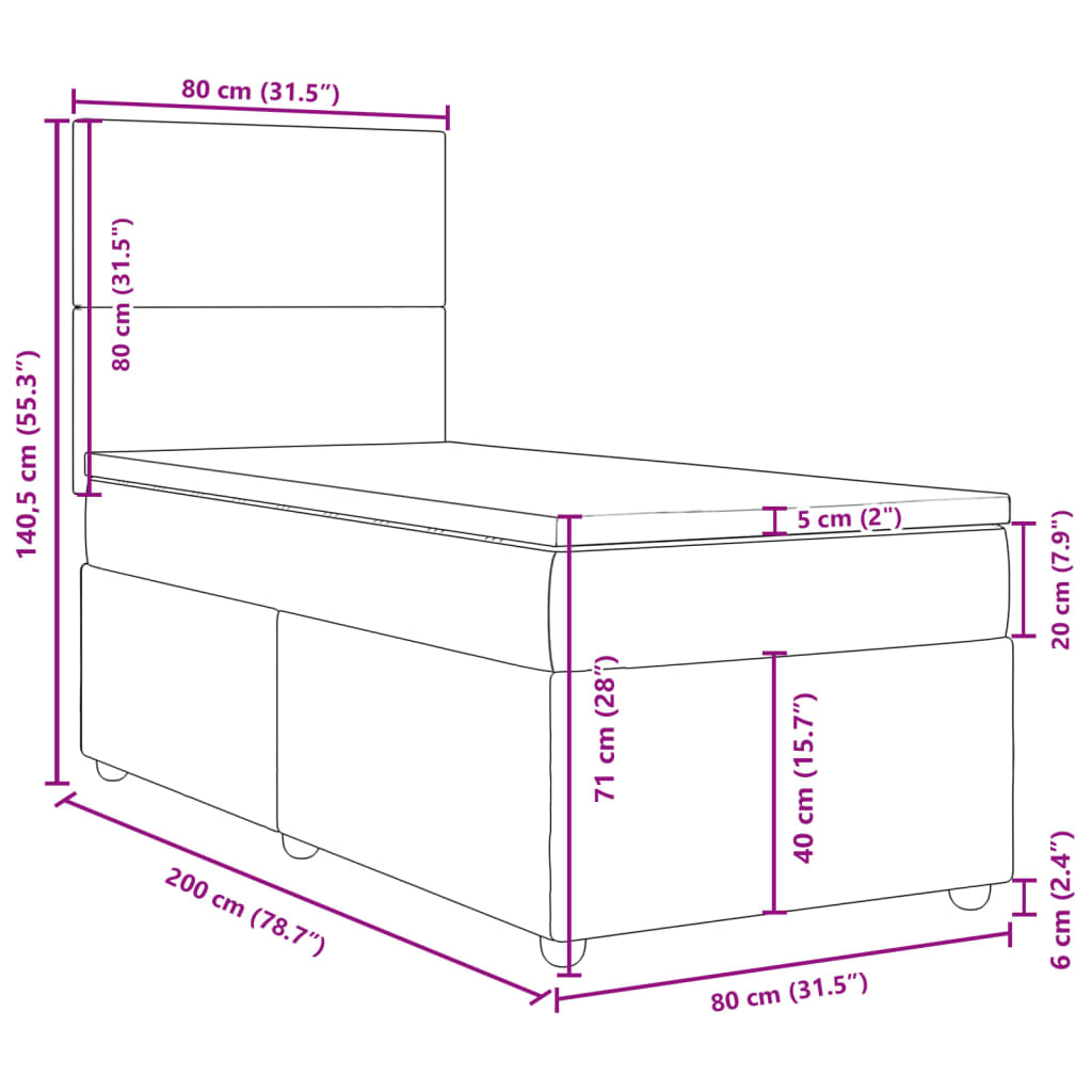 vidaXL Boxspringbett mit Matratze Dunkelgrau 80x200 cm Stoff